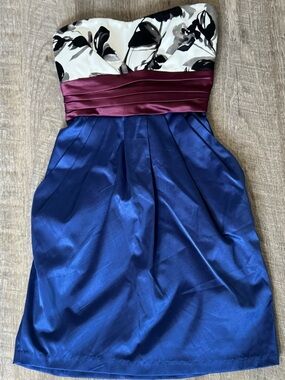 Forever 21 Royal Blue Cocktail Dress with Floral Accent, Side-Pockets and Bow